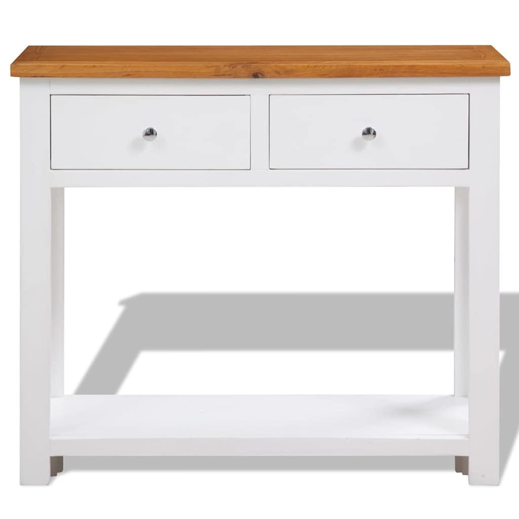 Solid Oak Wood Console Table with 2 Drawers and Shelf Z834