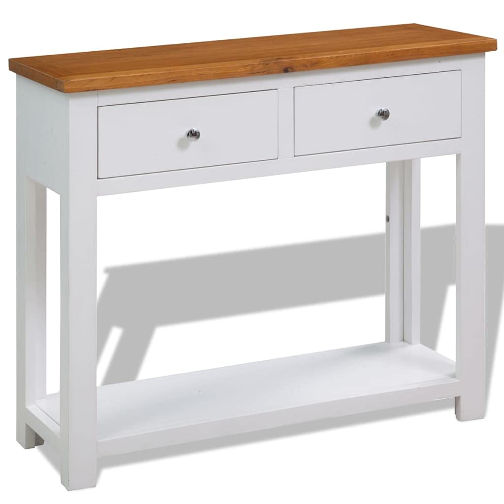 Solid Oak Wood Console Table with 2 Drawers and Shelf Z834