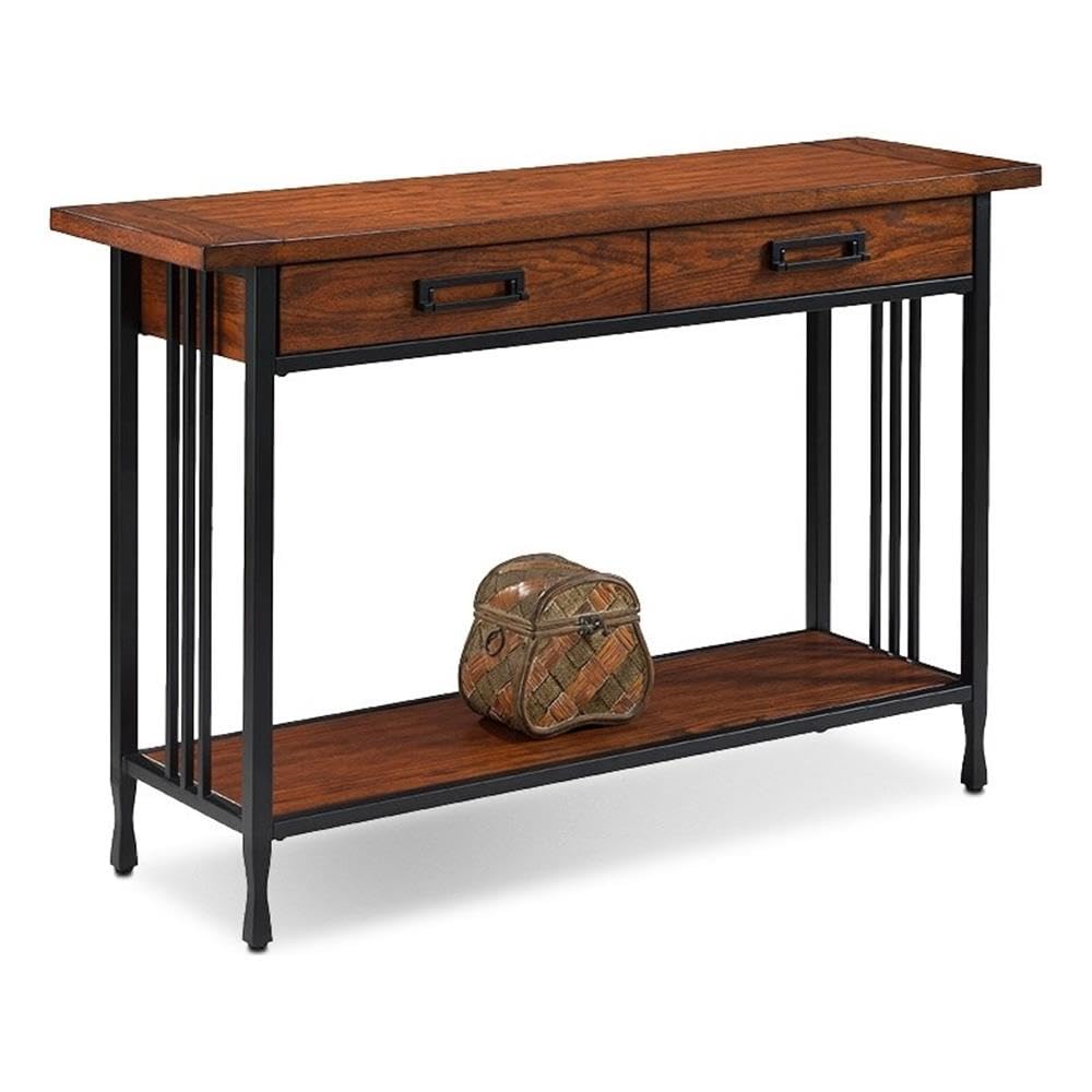 Industrial Wood Console Table with 2 Drawers and Storage Shelf B196