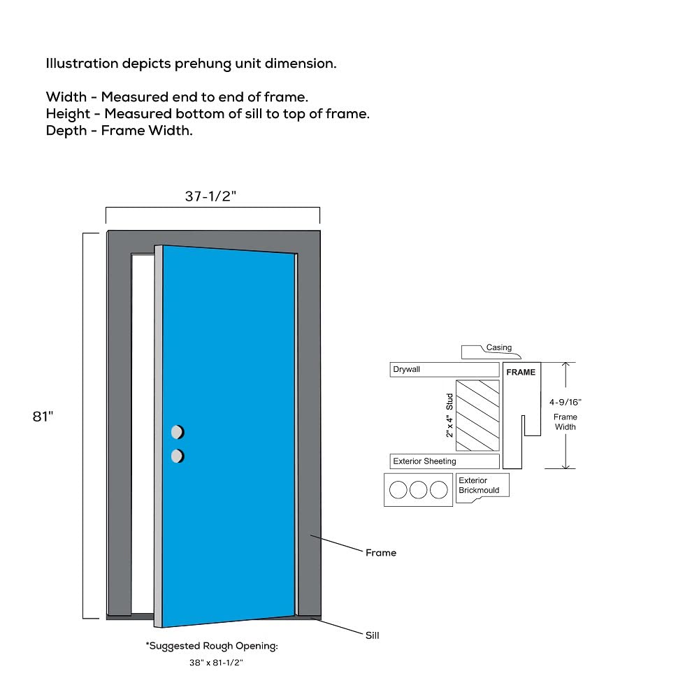 Primed Left Hand Outswing Prehung Door 1/2 Lite Clear Glass 36"x80" Steel A620