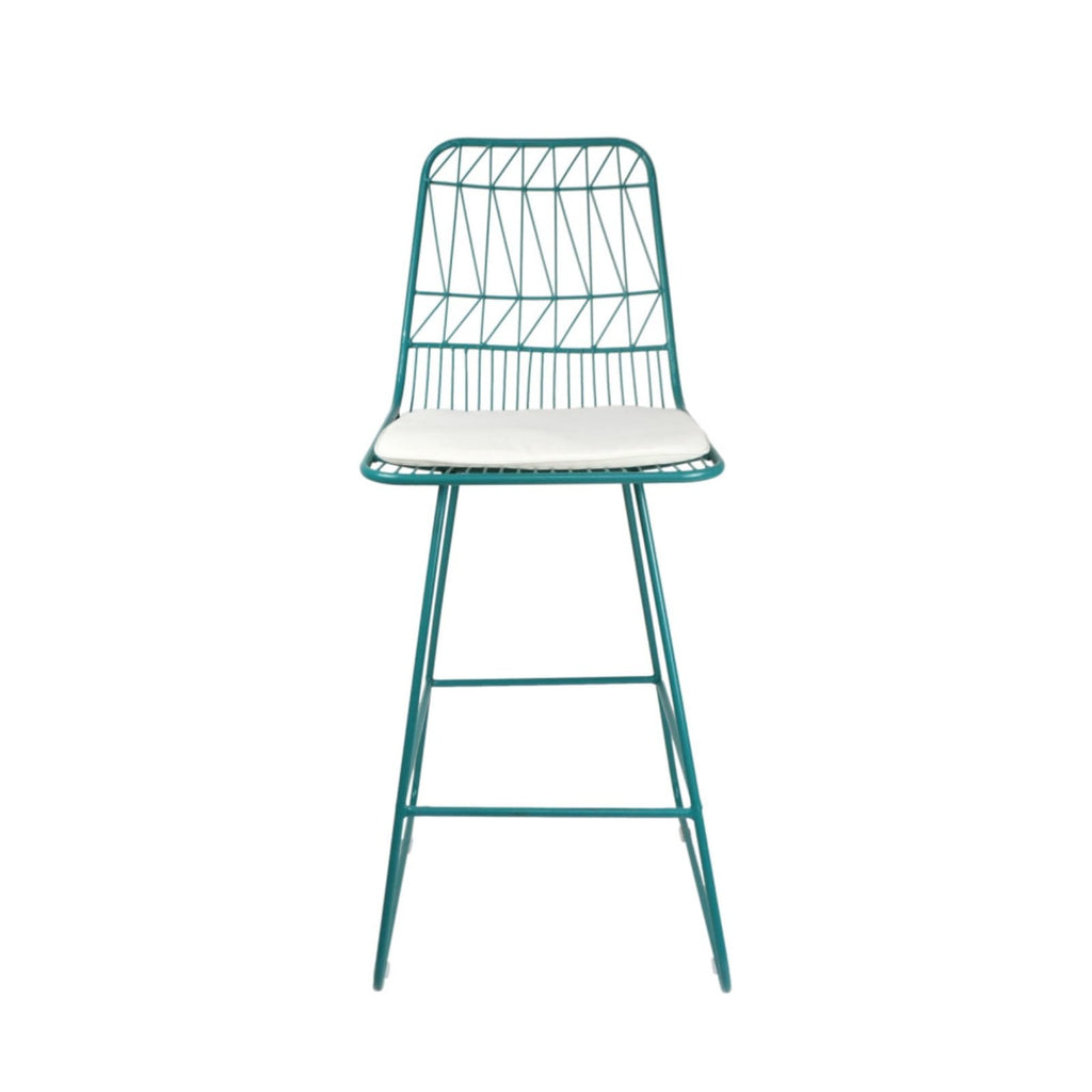 Teal Iron Patio Bar Stools with Cushion, Set of 2 G342