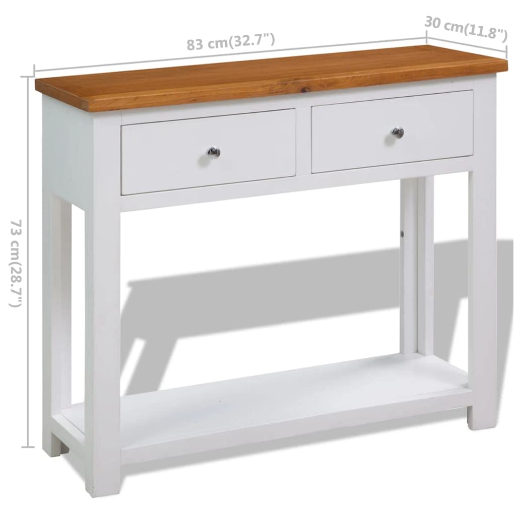 Solid Oak Wood Console Table with 2 Drawers and Shelf Z834