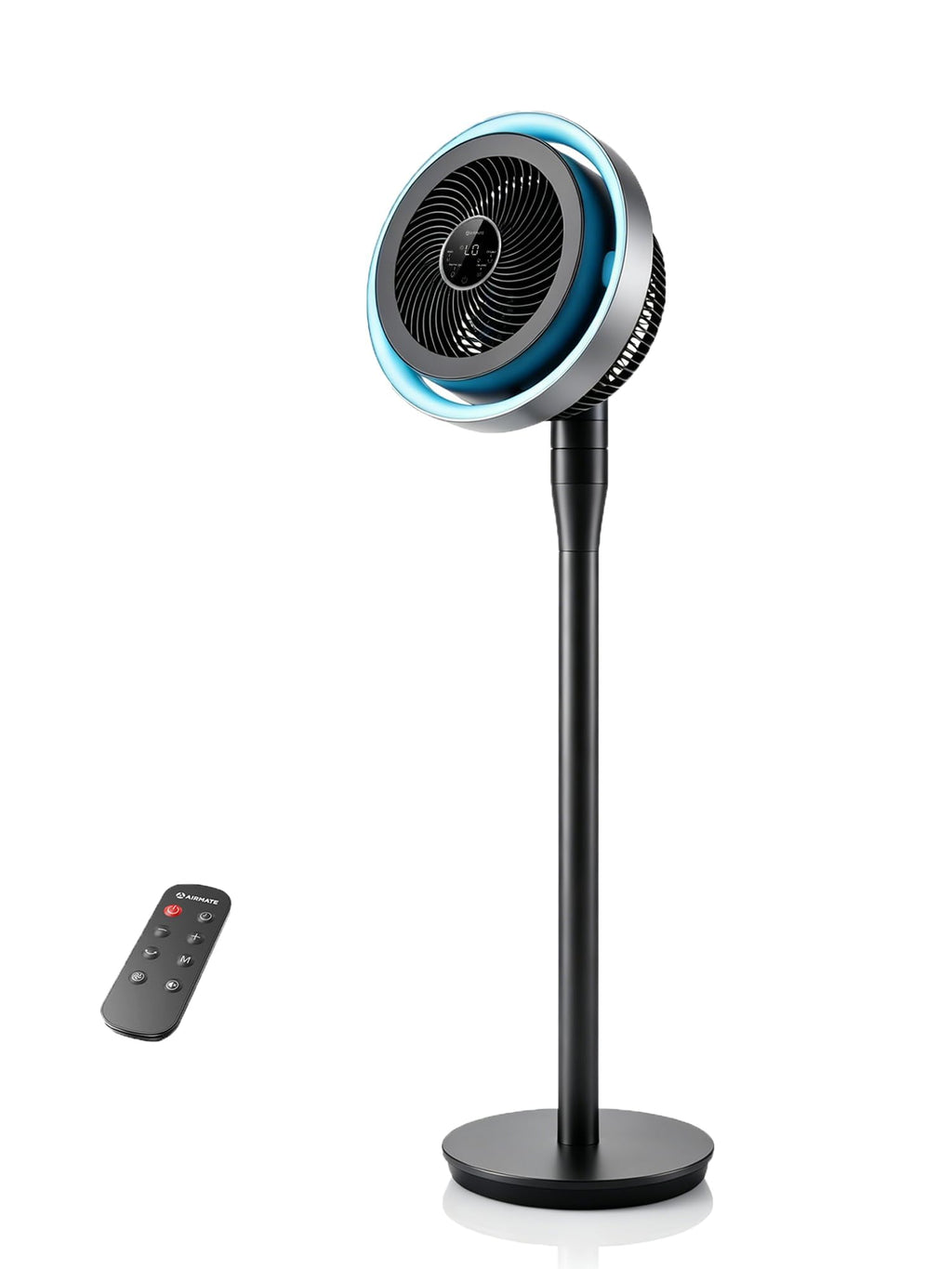 Standing Fan with Light, Digital Display, Adjustable Height, Remote, DarkGrey O643