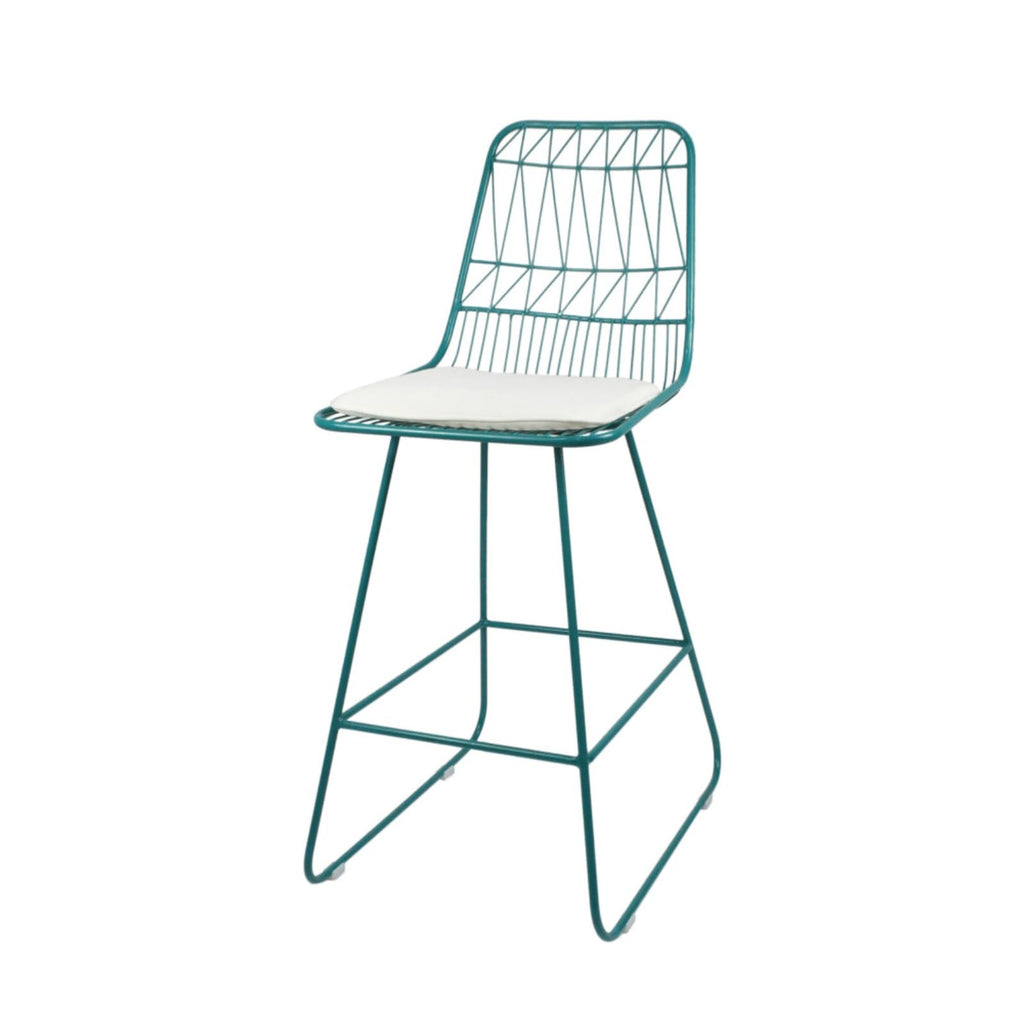 Teal Iron Patio Bar Stools with Cushion, Set of 2 G342