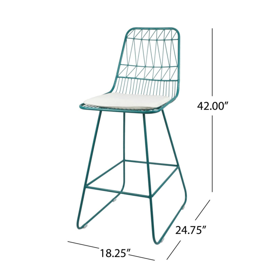 Teal Iron Patio Bar Stools with Cushion, Set of 2 G342