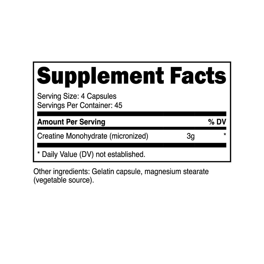 Creatine Monohydrate Capsules 3,000mg 180 Capsules Gluten-Free R4837
