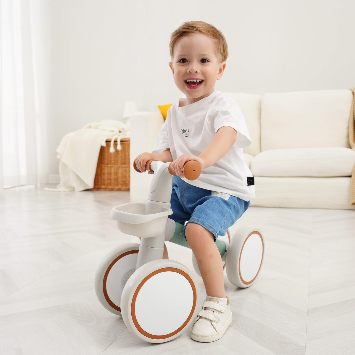 Pink Toddler Balance Bike with Adjustable Seat and Front Basket W743