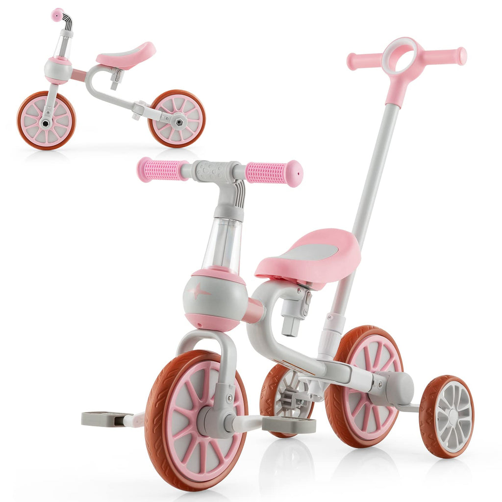 4 in 1 Tricycle with Adjustable Seat & Push Handle, Removable Pedals & Training Wheels, Pink K721