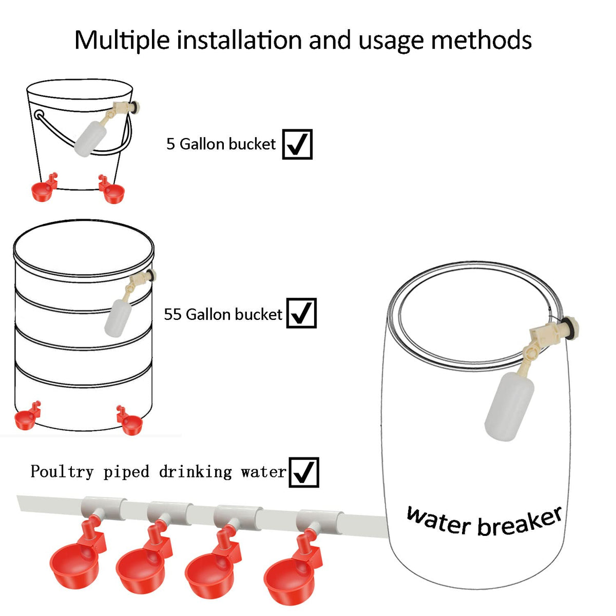 Automatic Chicken Nipple Waterer Cups and PVC Tee Fittings X3904