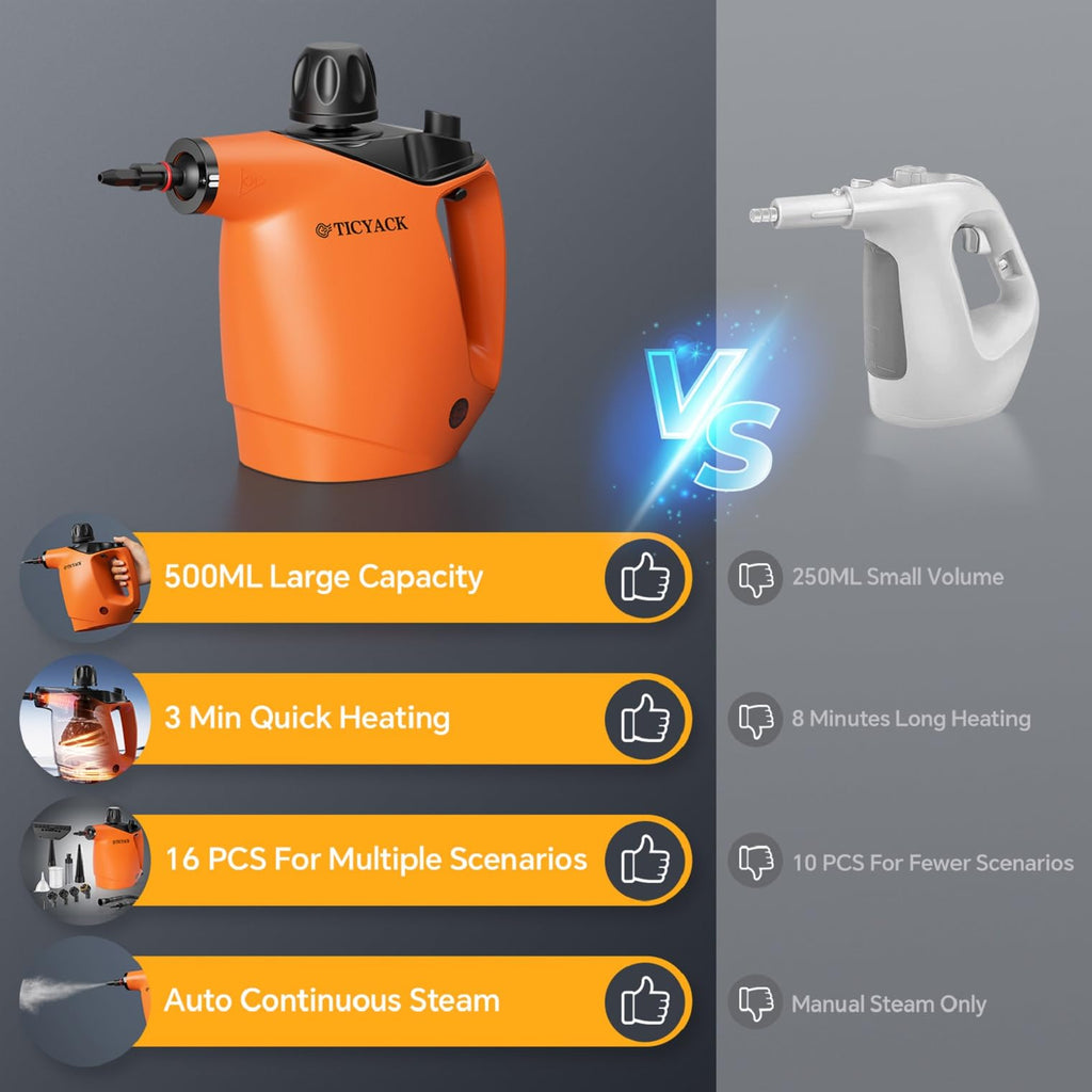 Handheld Steam Cleaner 500ML 16 PCS Orange O774972