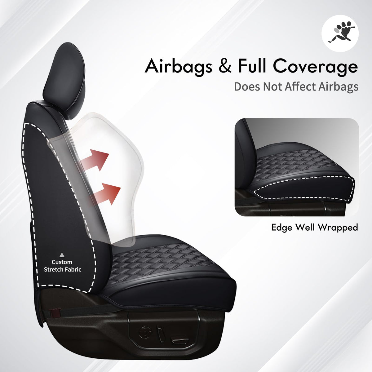 Leather Pickup Seat Cushion Cover Full Set Black N35969