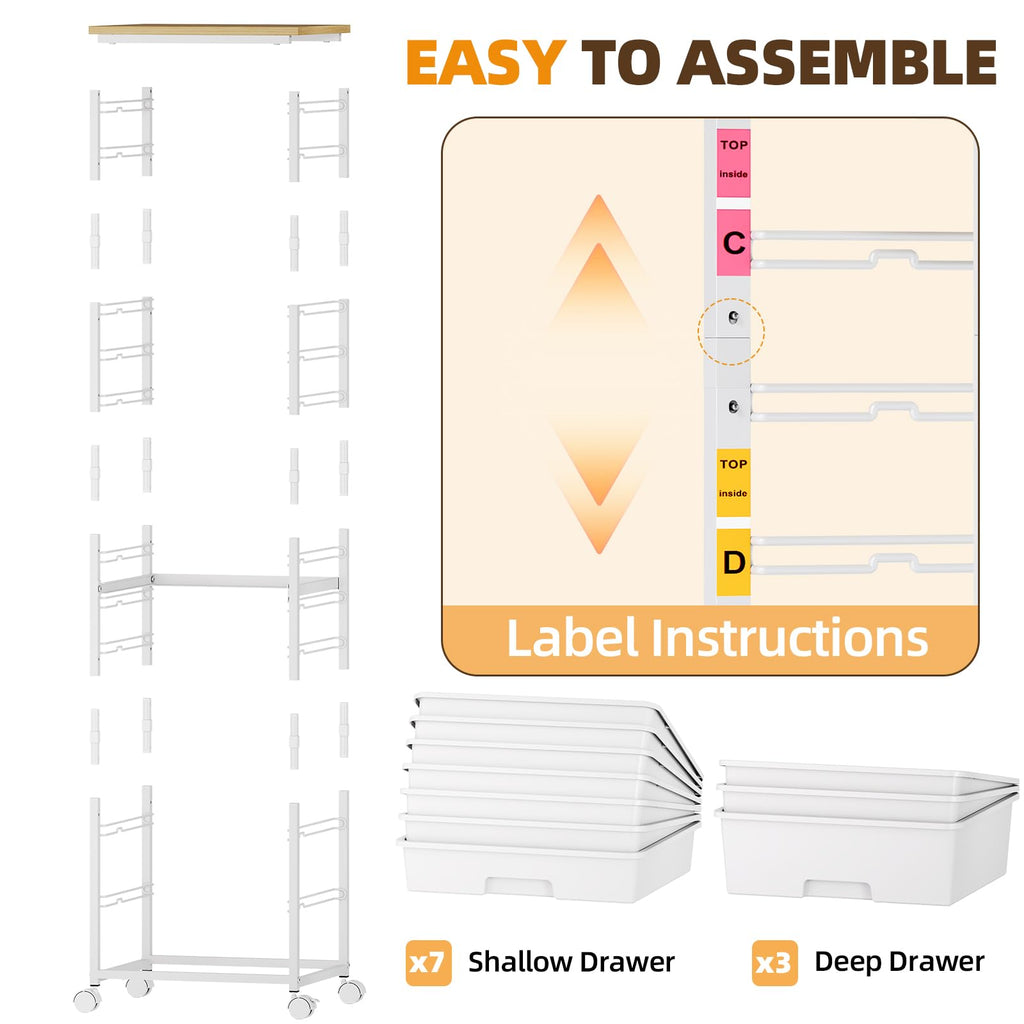 Rolling Storage Cart with 10 Drawers, White V629439