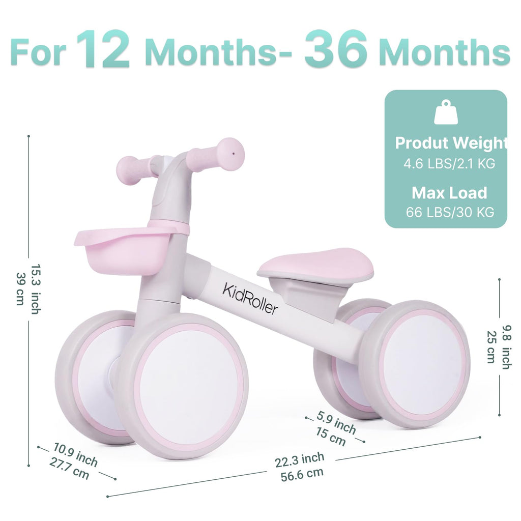 Pink Toddler Balance Bike with Adjustable Seat and Front Basket W743