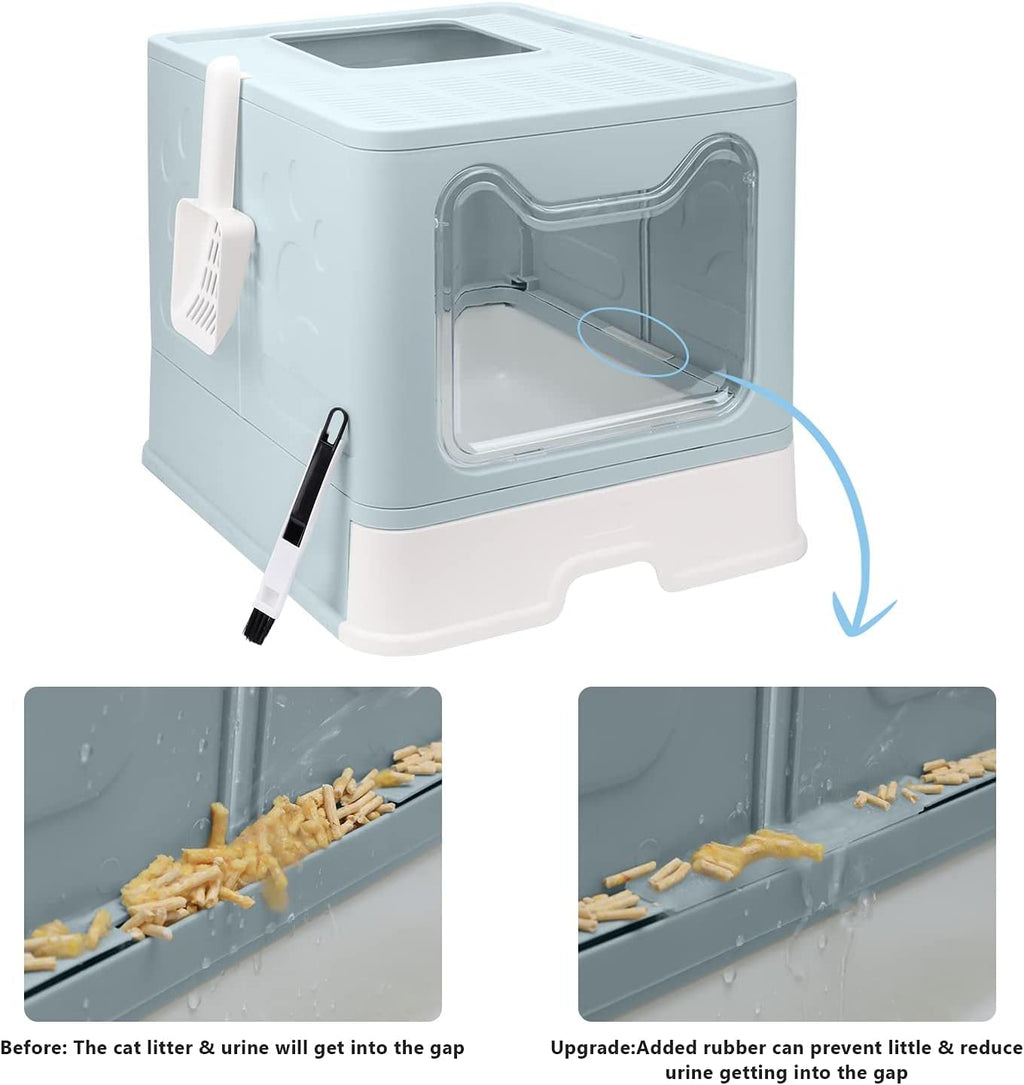 Foldable Enclosed Cat Litter Box with Lid and Litter Scoop V354