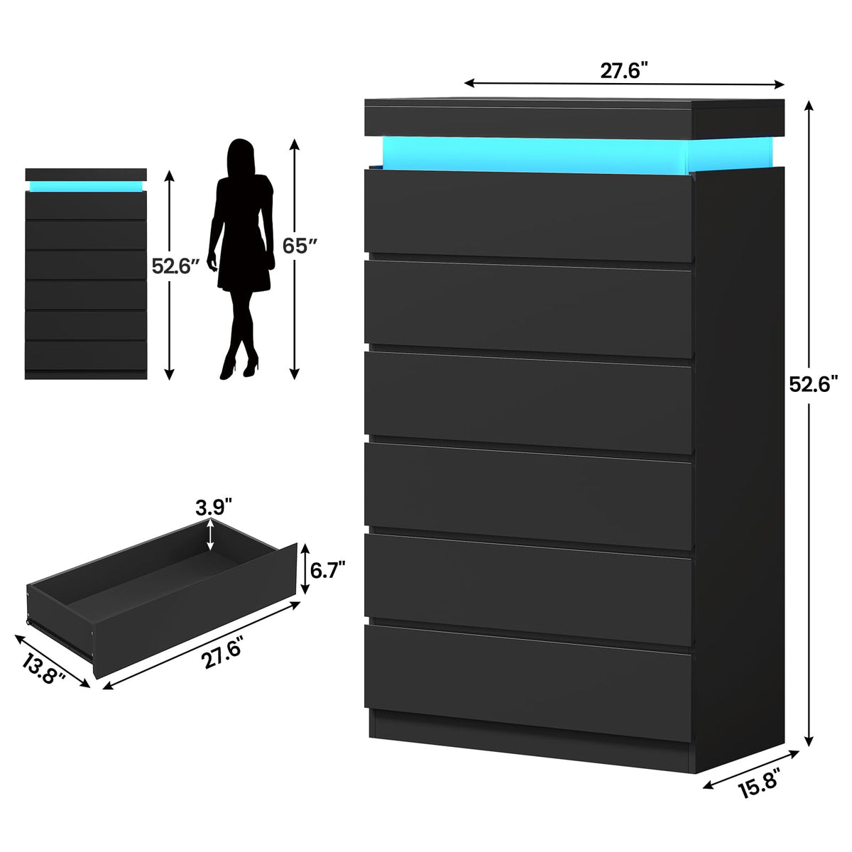 Black 6 Drawer Dresser M620