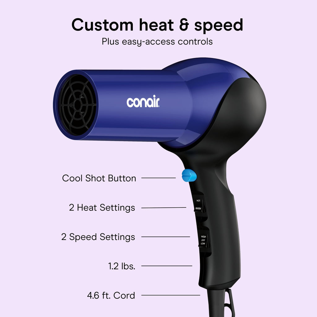 Lightweight 1875W Hair Dryer with Diffuser & Concentrator Attachments W661
