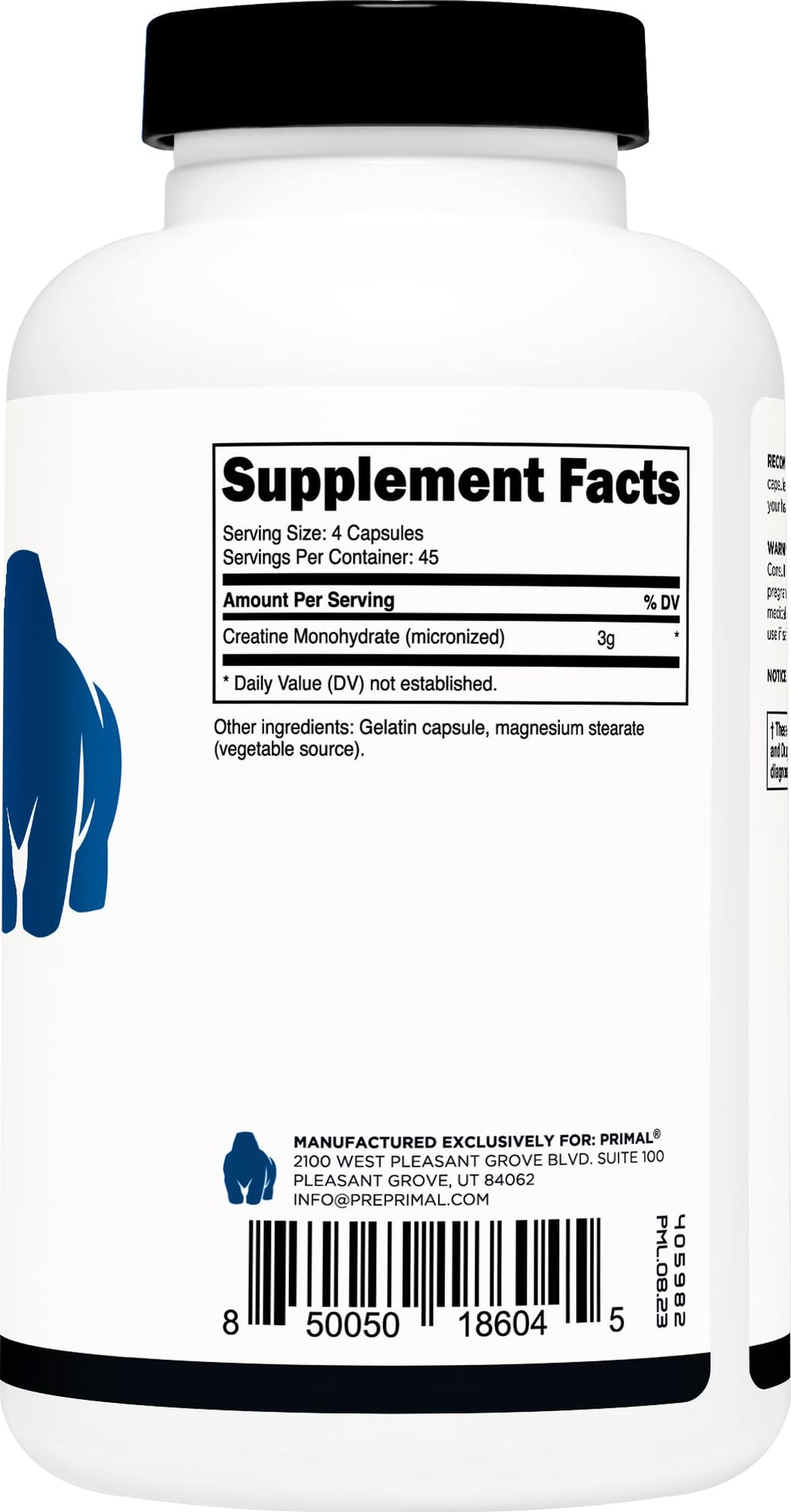 Creatine Monohydrate Capsules 3,000mg 180 Capsules Gluten-Free R4837