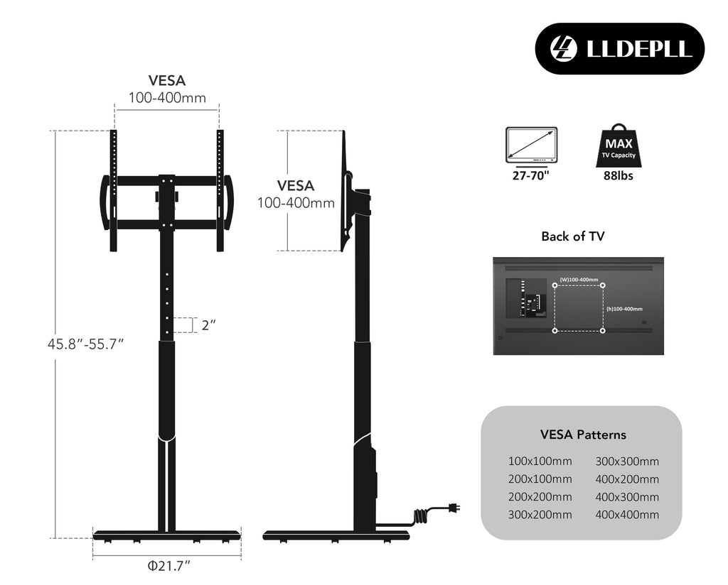 Mobile TV Stand with Power Outlet, Rolling TV Cart for 27-70 Inch, Height Adjustment, Holds up to 88lbs Y216039