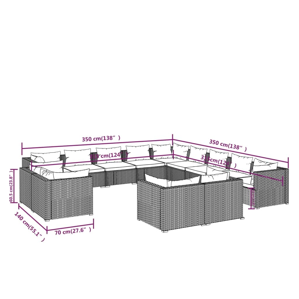 Black 13-Piece PE Rattan Outdoor Sectional Sofa I330