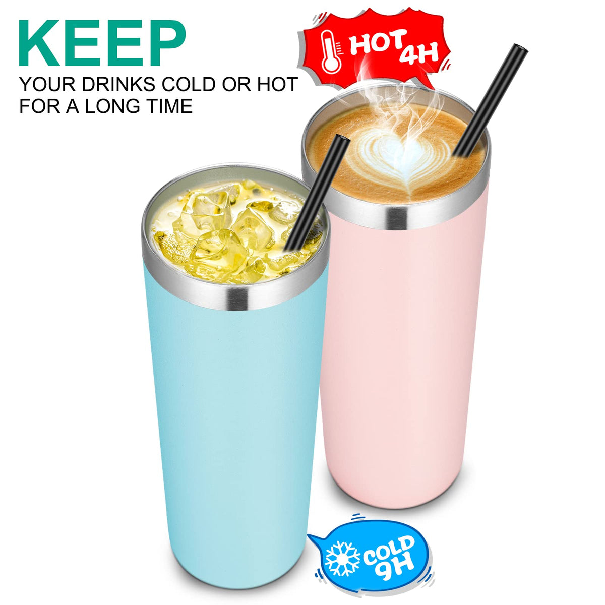 20 oz Stainless Steel Insulated Tumbler with Lid and Straw V49031