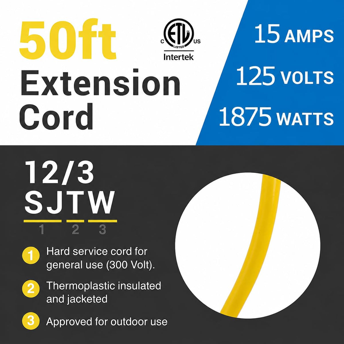 50 ft 12/3 SJTW Heavy Duty Outdoor Extension Cord G78645