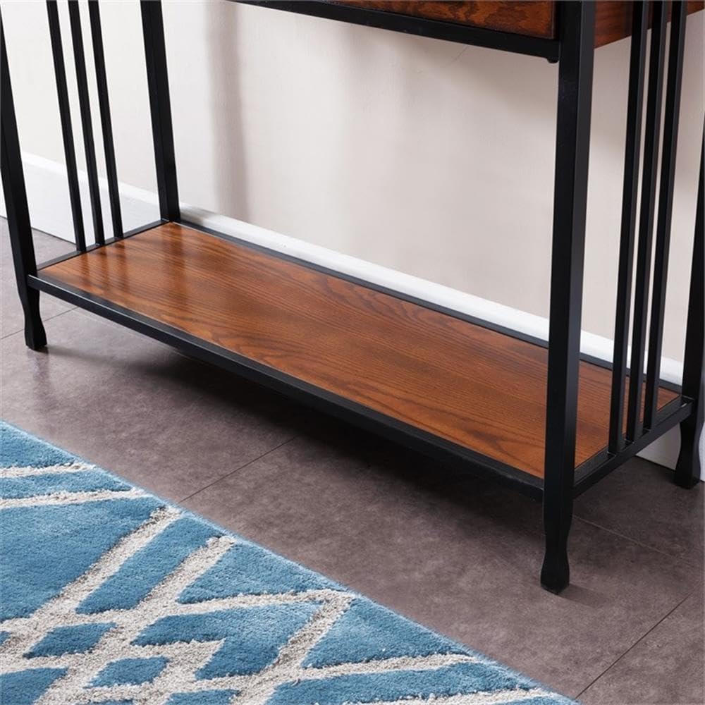 Industrial Wood Console Table with 2 Drawers and Storage Shelf B196