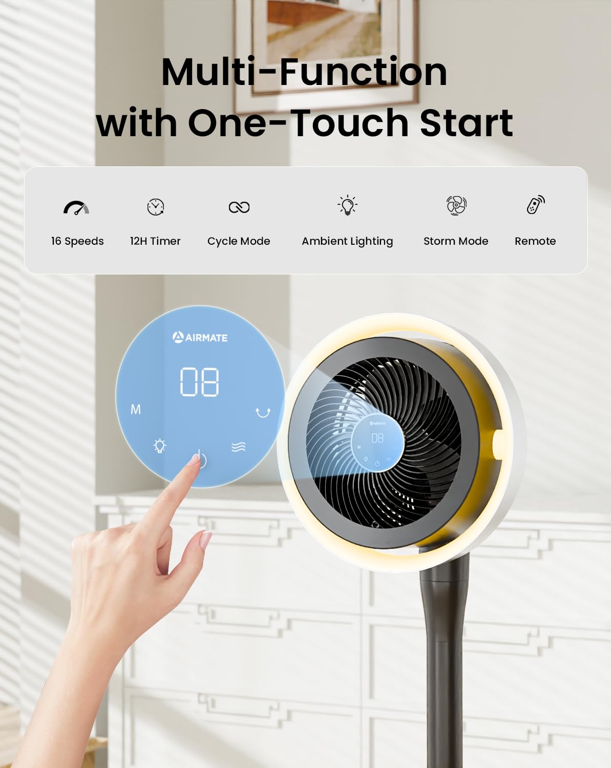 Standing Fan with Light, Digital Display, Adjustable Height, Remote, DarkGrey O643