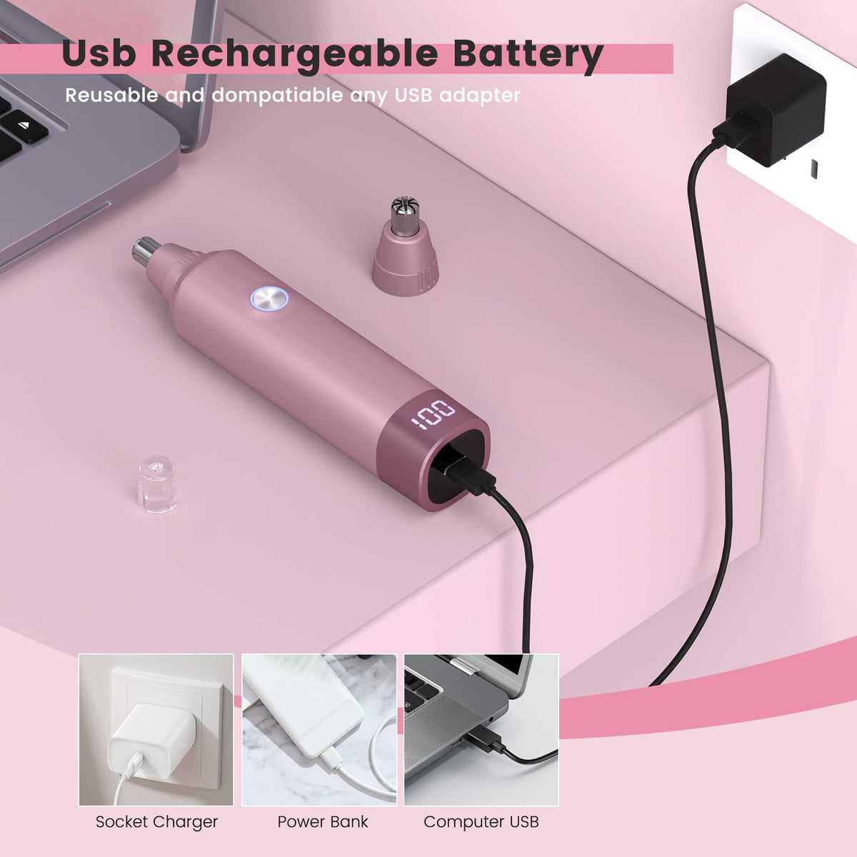 USB Rechargeable Electric Ear and Nose Hair Trimmer E812390