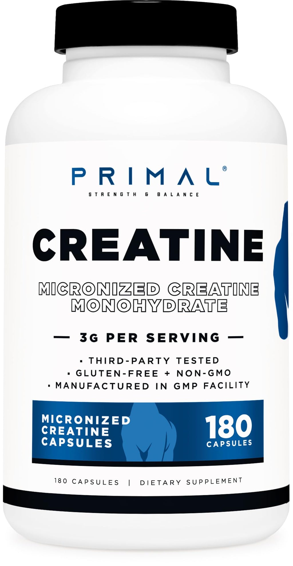 Creatine Monohydrate Capsules 3,000mg 180 Capsules Gluten-Free R4837