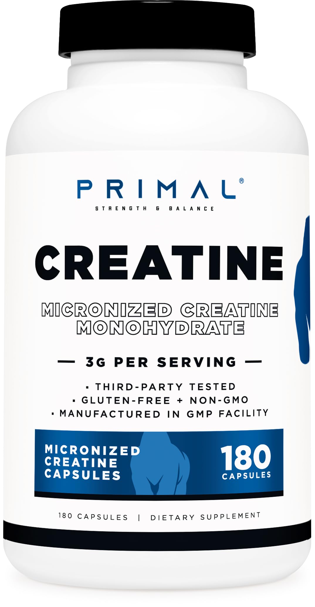Creatine Monohydrate Capsules 3,000mg 180 Capsules Gluten-Free R4837