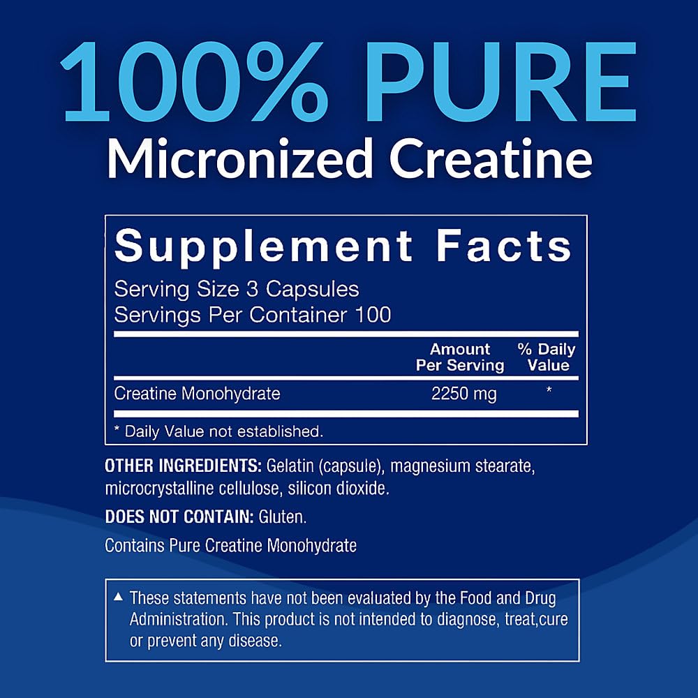 Creatine Monohydrate Capsules, Micronized, 2250 MG, 300 Capsules M679
