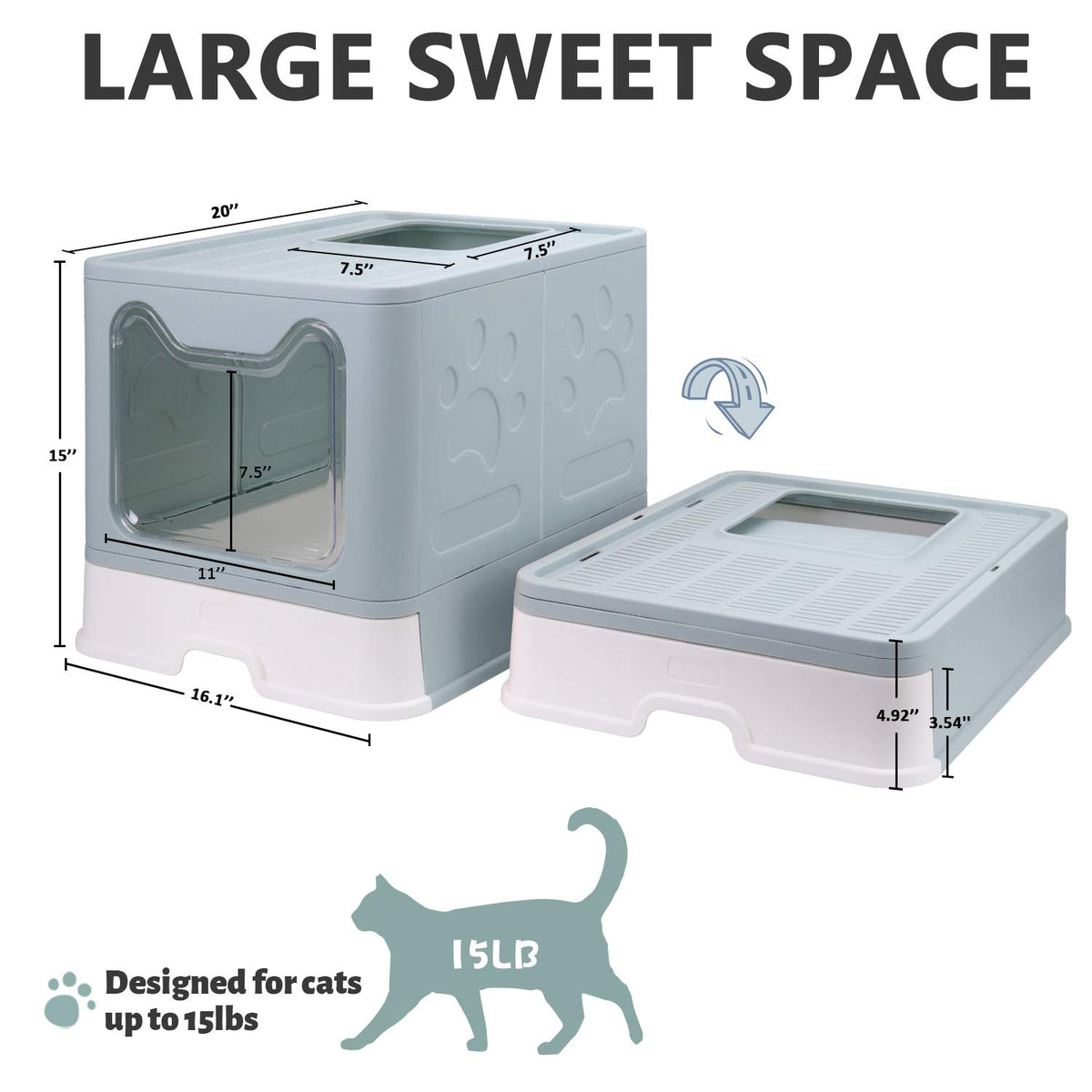 Foldable Enclosed Cat Litter Box with Lid and Litter Scoop V354