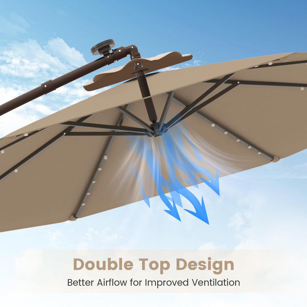 10FT Offset Patio Umbrella with Base and 40 Solar LED Lights M917810