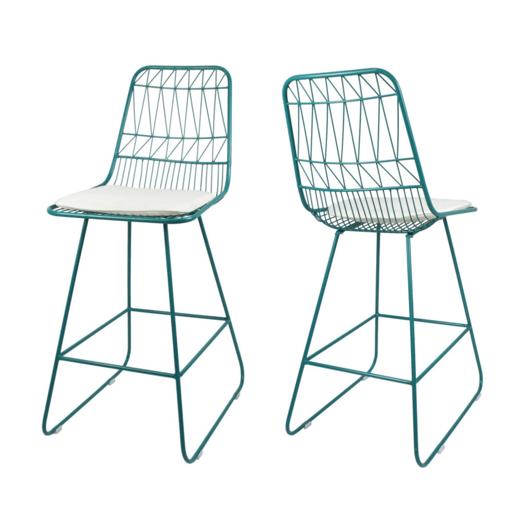 Teal Iron Patio Bar Stools with Cushion, Set of 2 G342