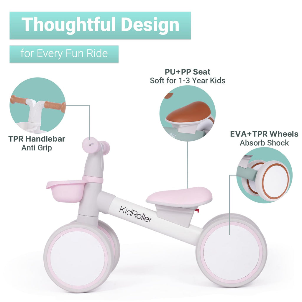 Pink Toddler Balance Bike with Adjustable Seat and Front Basket W743
