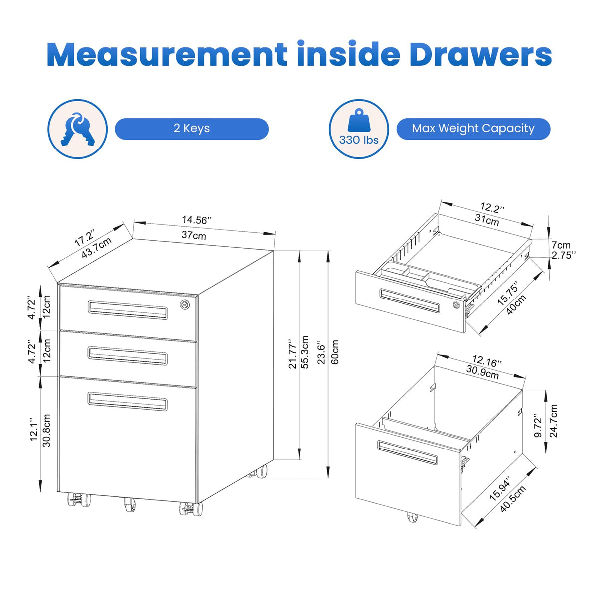 3 Drawer Metal Rolling File Cabinet O222992