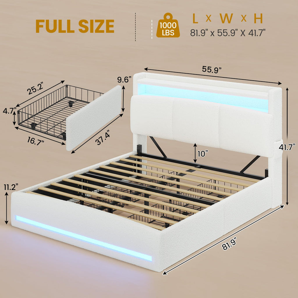 Full Bed Frame with Storage Headboard and Charging Station O4243