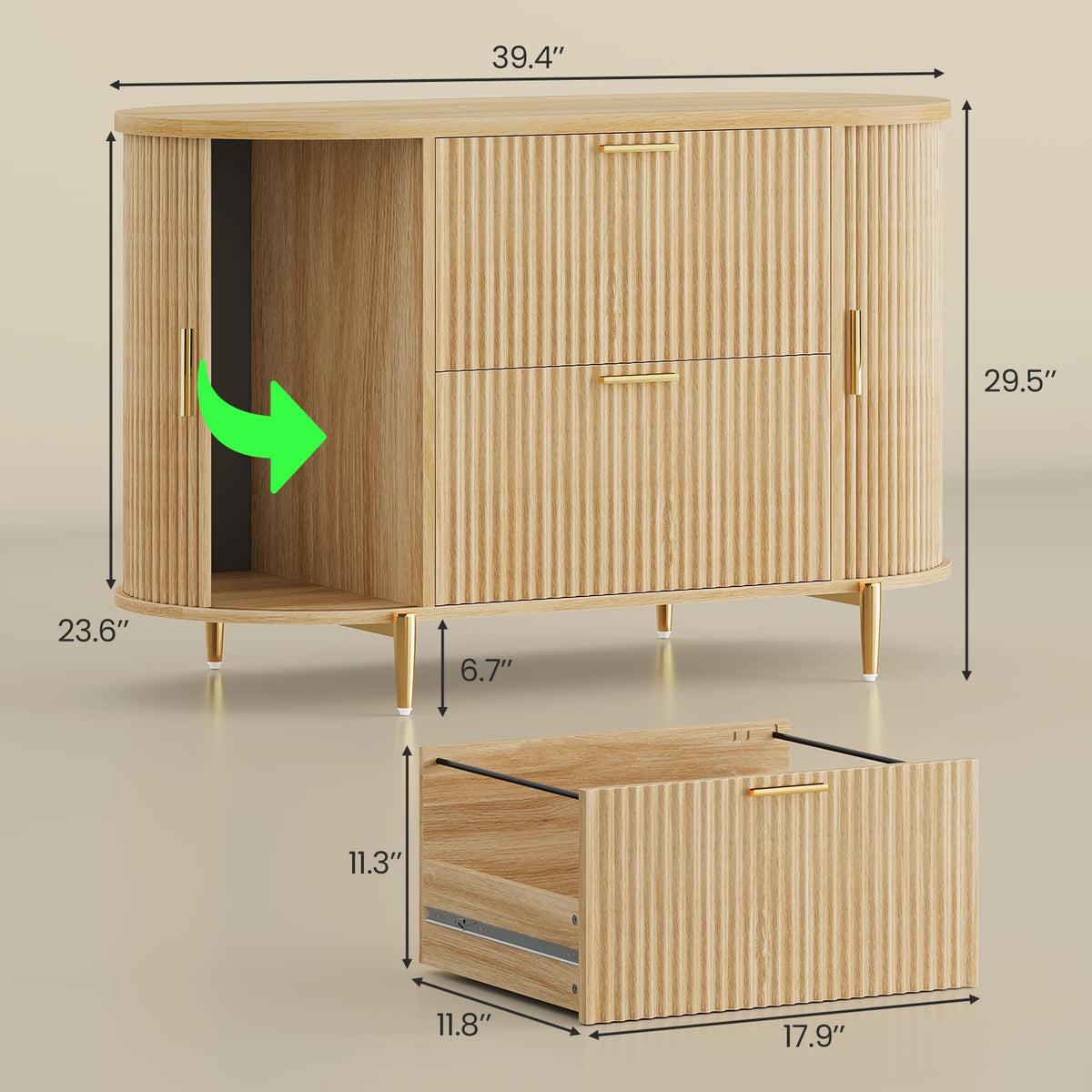 2 Drawer File Cabinet with 2 Sliding Door T44142