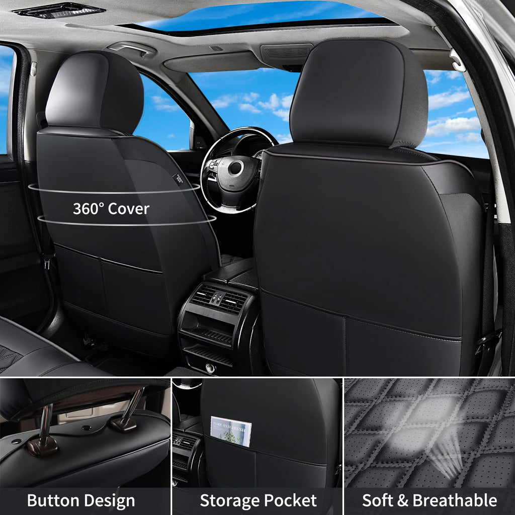 Leather Pickup Seat Cushion Cover Full Set Black N35969