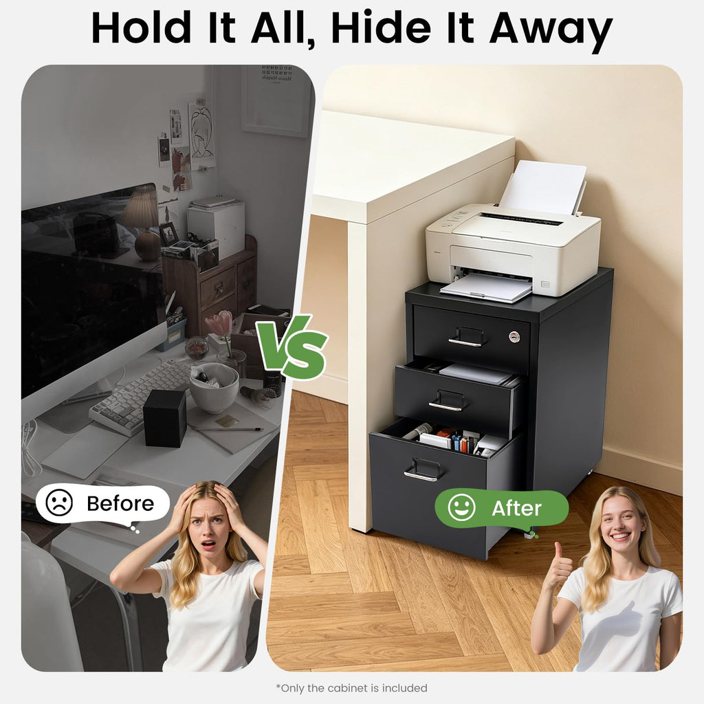 Black 3-Drawer Metal File Cabinet U198