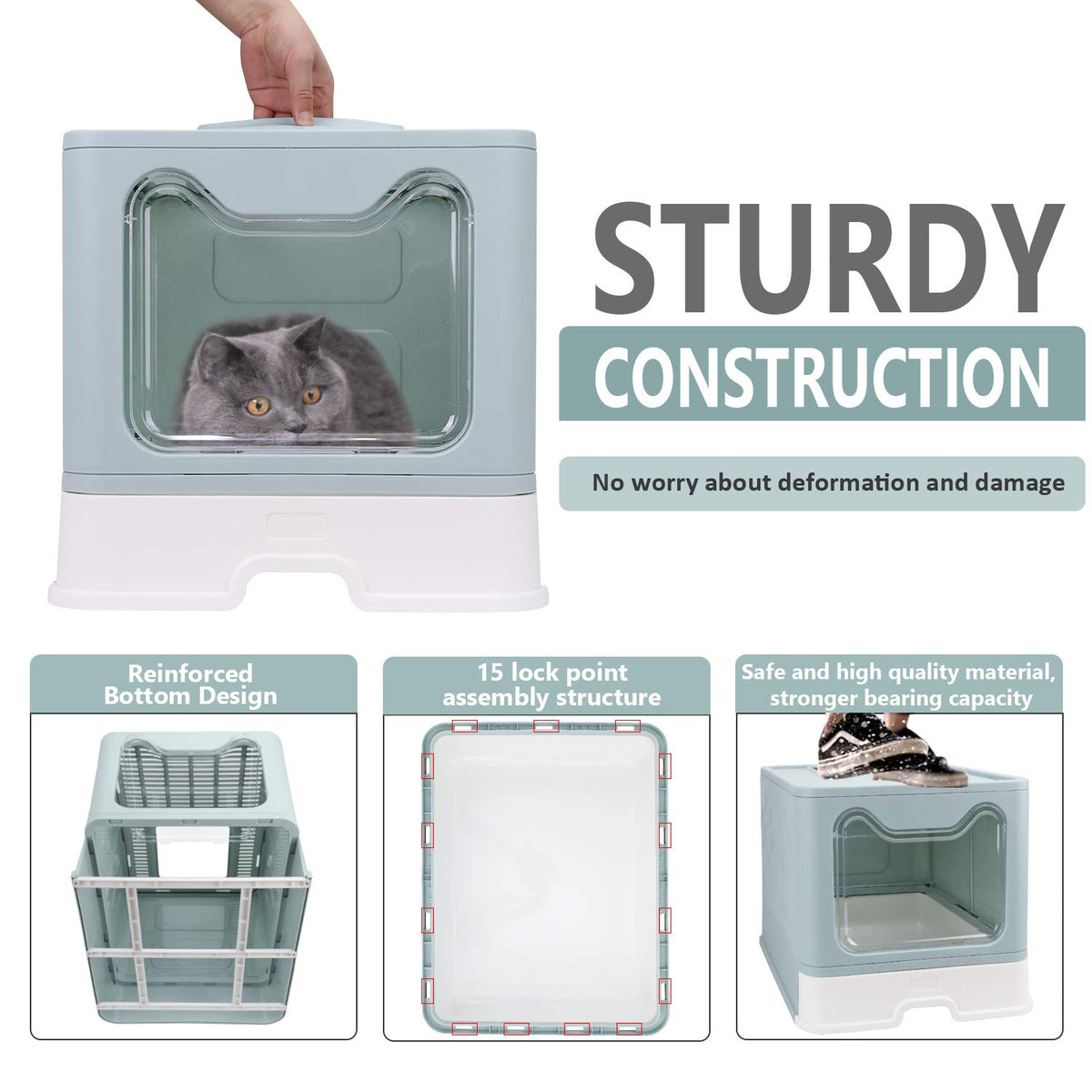 Foldable Enclosed Cat Litter Box with Lid and Litter Scoop V354