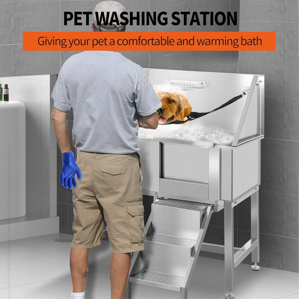 38" Stainless Steel Dog Grooming Tub with Ramp K41032