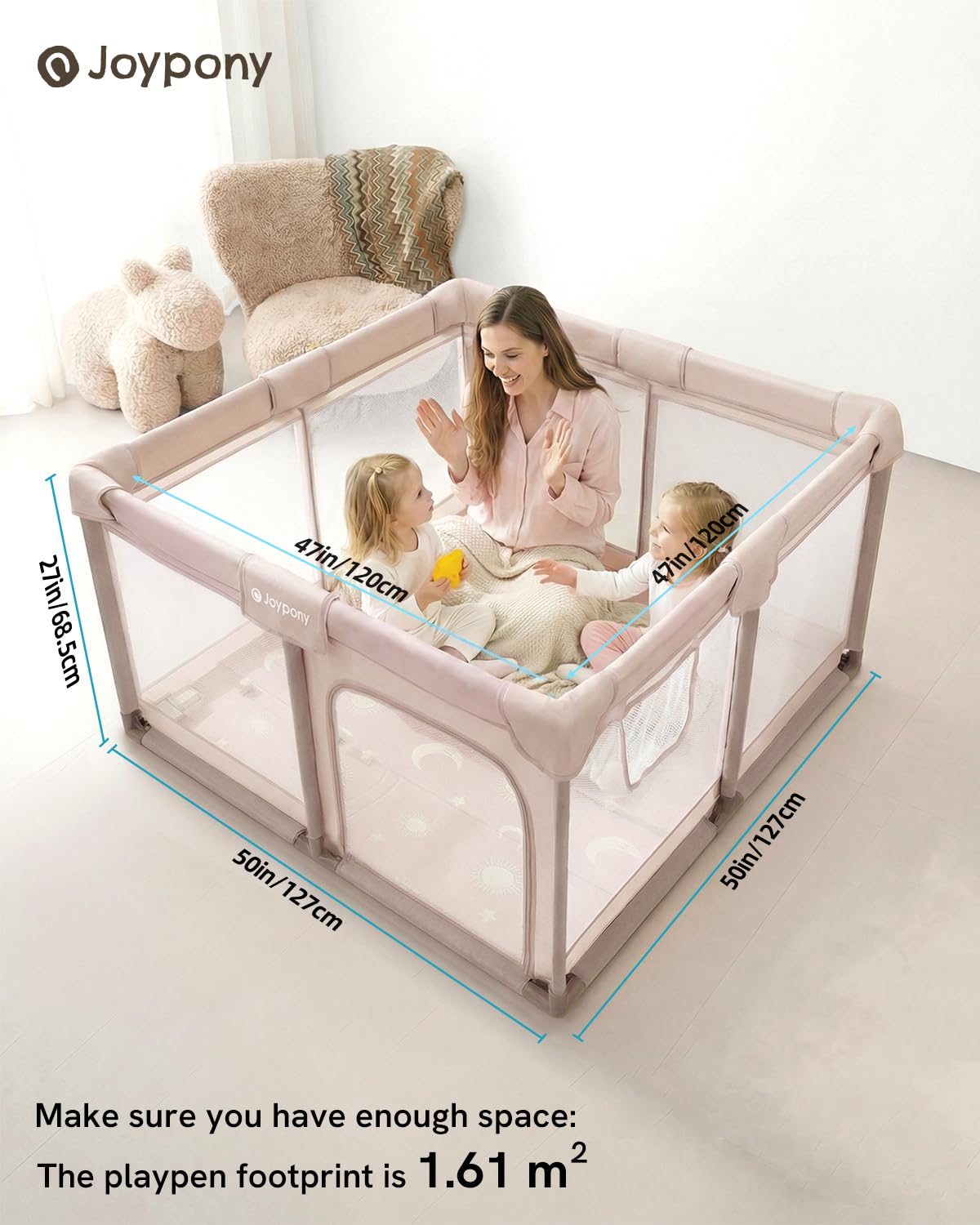 Baby Playpen with Mat 50x50 in Beige E395