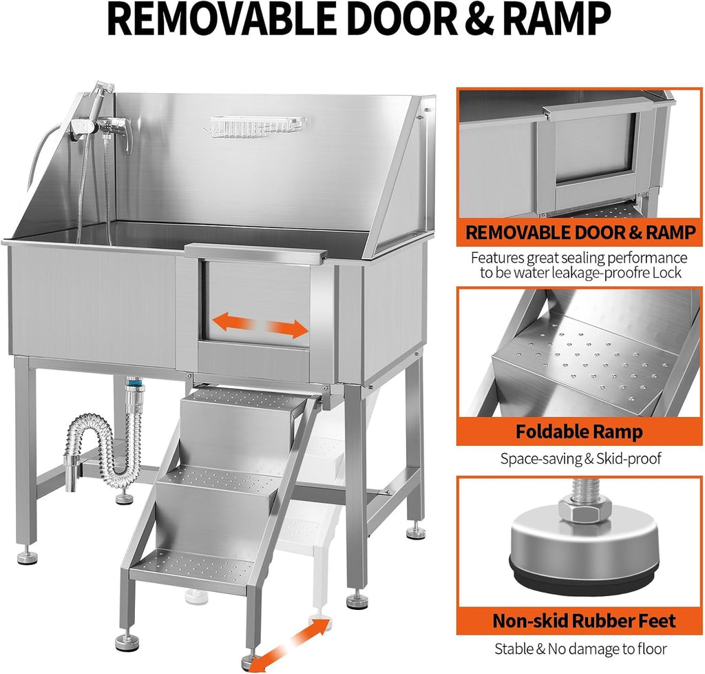 38" Stainless Steel Dog Grooming Tub with Ramp K41032