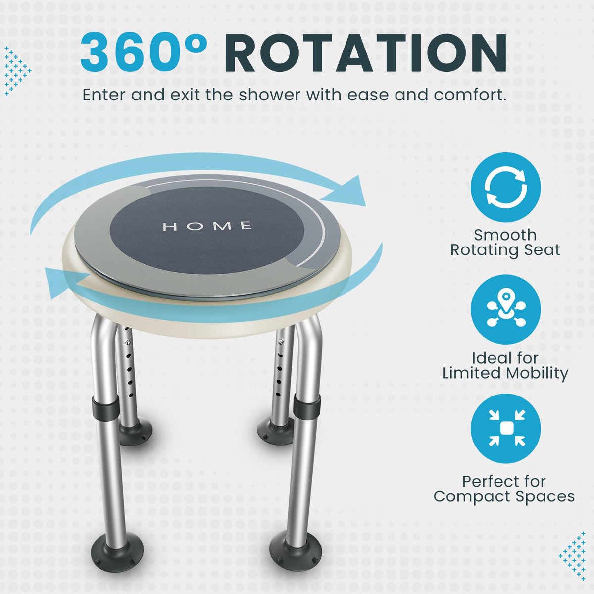 Adjustable Swivel Shower Stool with Non-Slip Feet B505