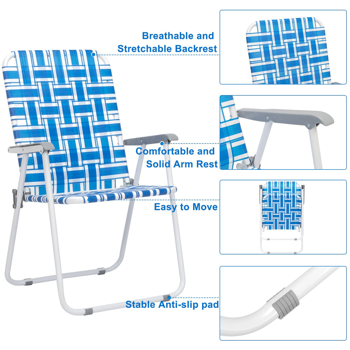 Set of 2 Blue Webbed Folding Camping Chairs T72564