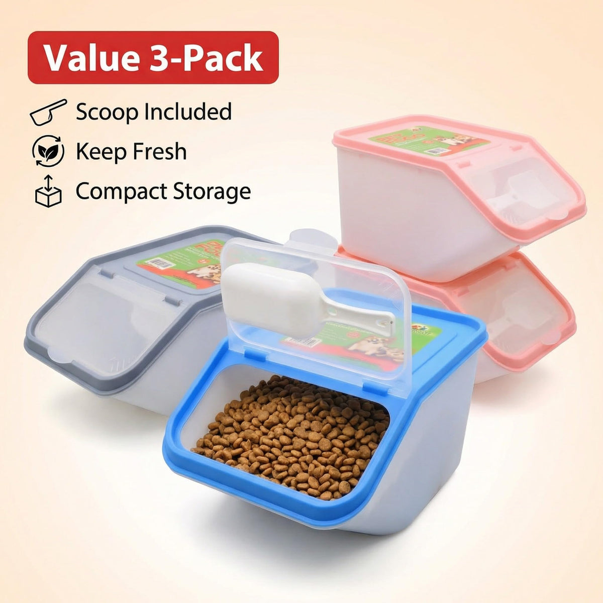 3-Pack Airtight Pet Food Storage Container Set with Scoop M851580