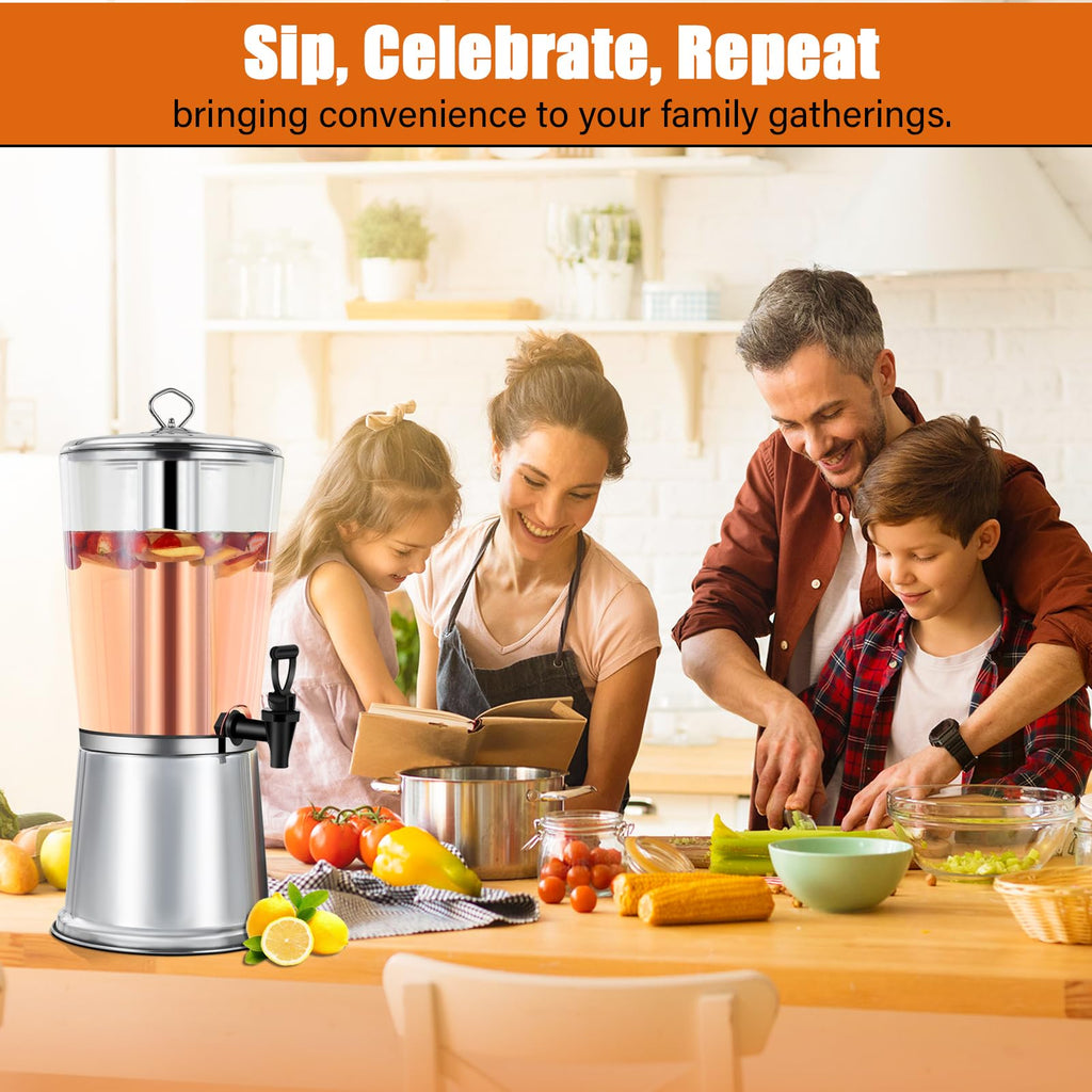 2 Gallons Stainless Steel Beverage Dispenser with Stand and Spigot A18888