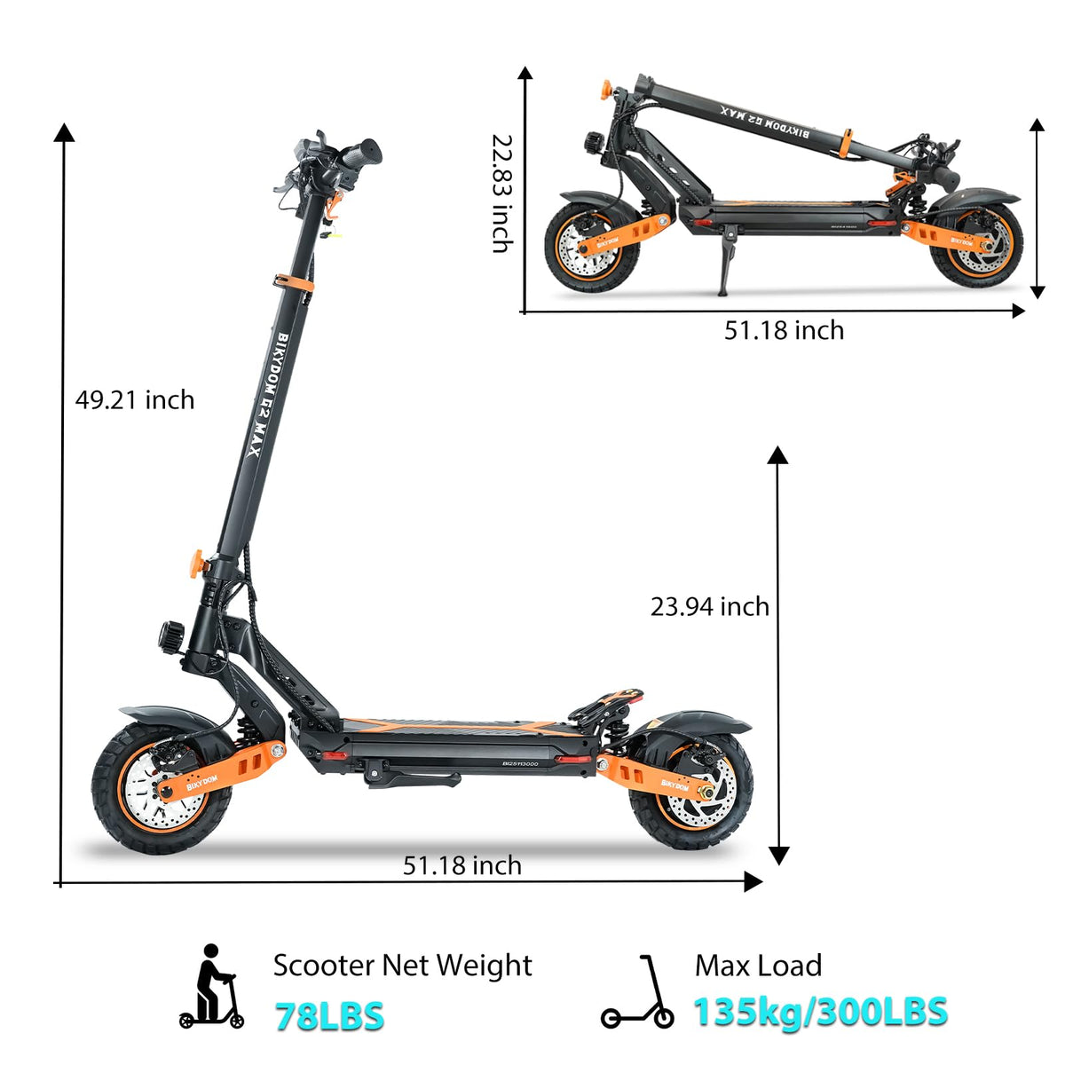 1600 W Motor 50 Miles Range 40 MPH Electric Scooter C622