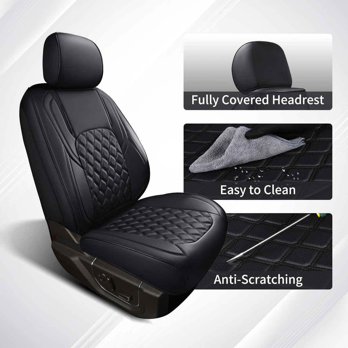 Leather Pickup Seat Cushion Cover Full Set Black N35969